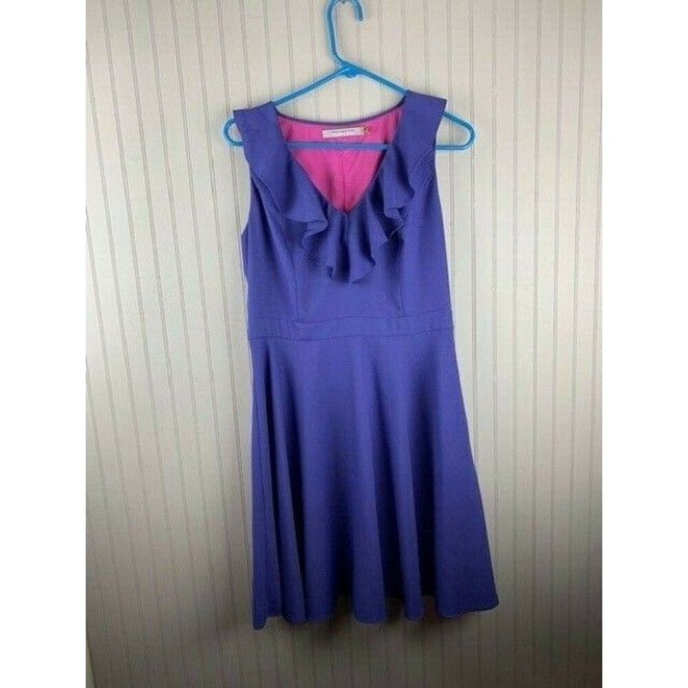 Marc New York Size 10 Womens Dress Blue Ruffle Neck Sleeveless Lined Fit Flare